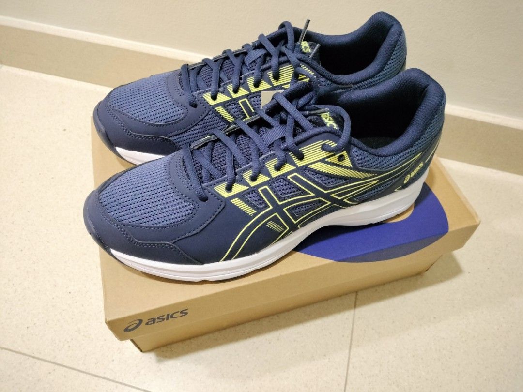 ASICS Gel Jolt 2E: Thunder Blue/Glow Yellow 1011A895-402 (US Size 9.5) (Category: Sneakers) located in Singapore. Submitted by hajimekunnn (Listing ID 1402894856, Image 1). Description: -ASICS Gel Jolt 2E: Thunder Blue/Glow Yellow 1011A895-402 (US Size 9.5)👟💨✨ -Shoe Size: EU 42.5 / UK 8.5 / US 9.5 -Classic Thunder Blue-Glow Yellow Criss-Cross Design in "A" Asics Symbol! ✨🤩 -Perfect for a quick morning or evening run, just in time for breakfast