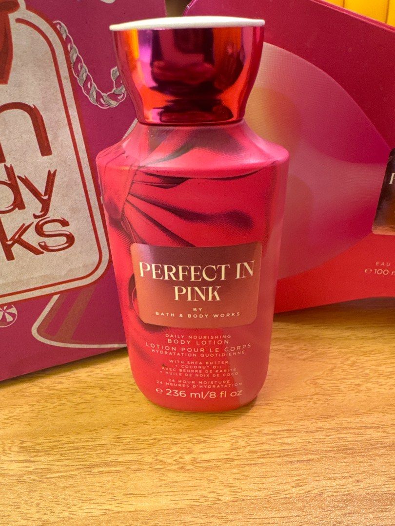 Bath & Body Works Perfect in Pink Set (Category: Body Care) located in Makati City. Submitted by decluttermakati (Listing ID 1402978170, Image 2). Description: Authentic Bath & Body Works Perfect in Pink Lotion EDP perfume RFS: Received two of a kind gift.
