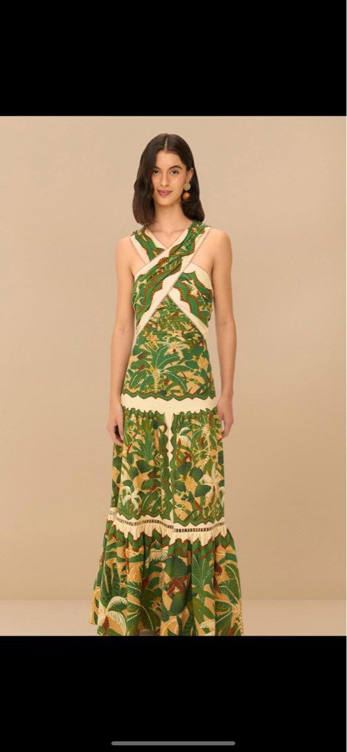 Beige Tropical Isla Lenzing™ Ecovero™ Euroflax™ Maxi Dress (Category: Dresses) located in Singapore. Submitted by selling10 (Listing ID 1402948756, Image 1). Description: Farm Rio dress. Worn once for a wedding. Good as new. -Beautiful maxi dress - Unique criss-cross neckline - Vibrant tropical print - Flattering silhouette - Tiered skirt - Ideal for summer or special occasions.