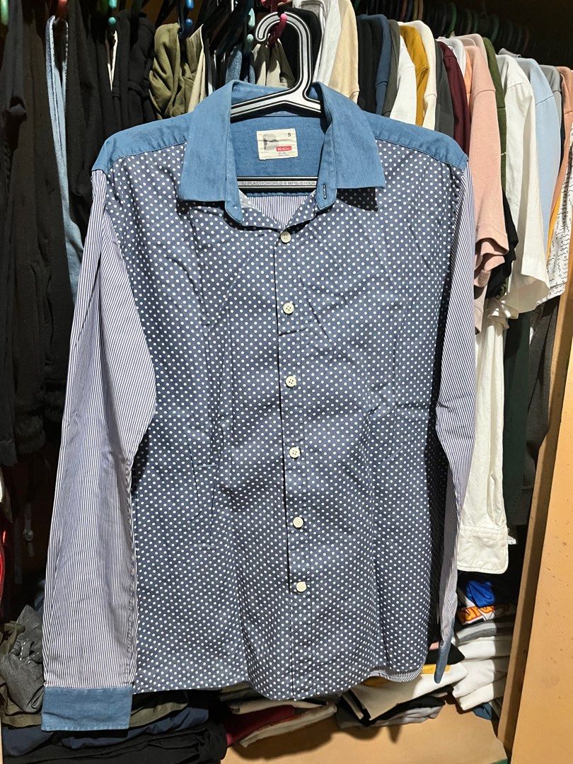 Bench Polka Dot Denim Shirt - Size S (Category: Tshirts & Polo Shirts ) located in Pasig City. Submitted by yuri0021 (Listing ID 1402877358, Image 3). Description: Location: Pasig Delivery: Lalamove Payment: Gcash Bench shirt, size small. Unique design with denim collar and cuffs, polka dot front, and striped back/sleeves..