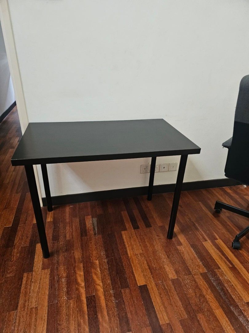 Black Study Table (Category: Tables & Sets) located in Puchong. Submitted by dl1987 (Listing ID 1402956850, Image 1). Description: - Black study table - Rectangular tabletop - Black metal legs - Suitable for study or work - Minimalist design - Ideal for small spaces.