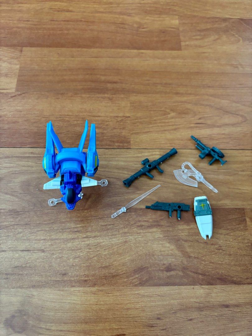 [Bundle!] Gundam gachapon gashapon figurine and weapons (Category: Gundam Model Kits) located in Singapore. Submitted by sparklingicefrost (Listing ID 1402878742, Image 3). Description: Selling as a set. Blue figurine and set of 6 different weapons to mix and match! No trades no nego. Will mail without capsule and will dismantle blue figurine before mailing unless you opt for self collection .