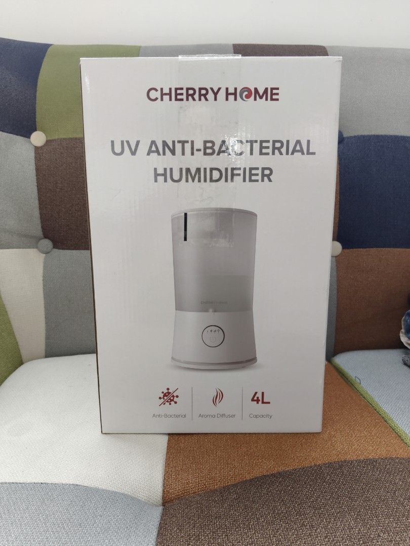 CHERRY home UV anti-bacterial humidifier (Category: Air Purifiers & Dehumidifiers) located in Rizal. Submitted by anyadrea (Listing ID 1402872616, Image 1). Description: - CHERRY home UV anti-bacterial humidifier - White color - 4L capacity - UV LED for anti-bacterial action - 6 adjustable modes - Stylish design - Improves air quality - Enhances sleep quality - Easy to operate.