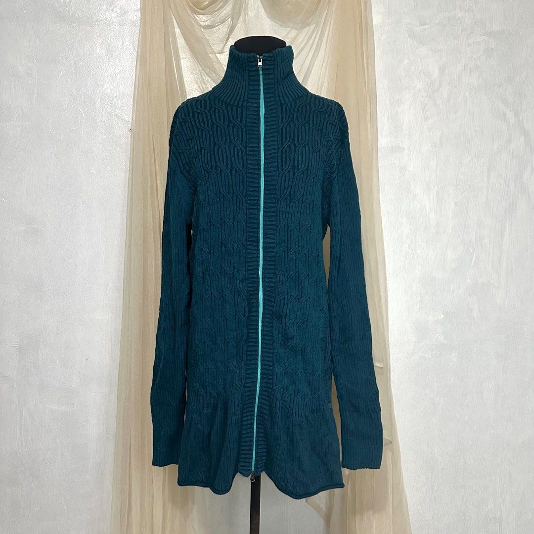 Eddie Bauer Teal Ribbed Cable Knit Full Zip Long Sweater Jacket (Category: Coats, Jackets and Outerwear) located in Caloocan City. Submitted by mamakeito (Listing ID 1402851667, Image 1). Description: Eddie Bauer XL on tag .