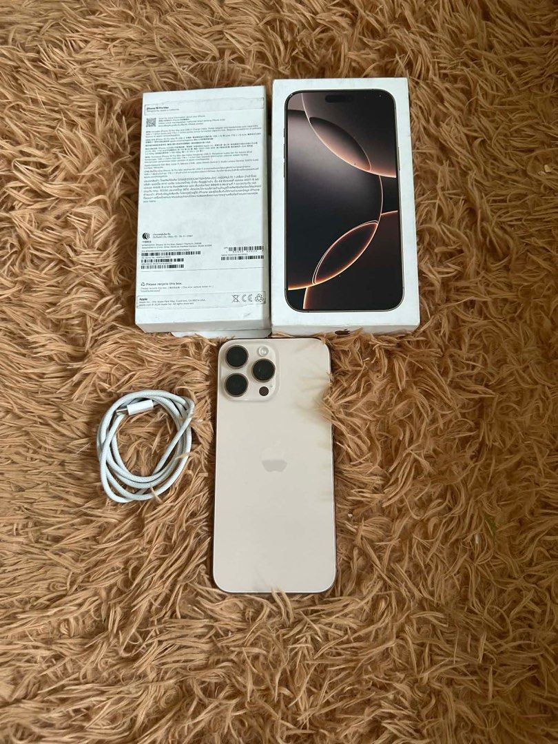 iPhone 16 Pro Max 256GB (Category: iPhone 16 Series) located in Manila. Submitted by skirtttz (Listing ID 1402956383, Image 2). Description: iPhone 16 Pro Max 256GB -Dessert Titanium, Globe Locked 94% battery health Complete inclusions No issue under warranty till december 94% bh RUSH! Will upgrade to 17 Meetup Taguig Area.