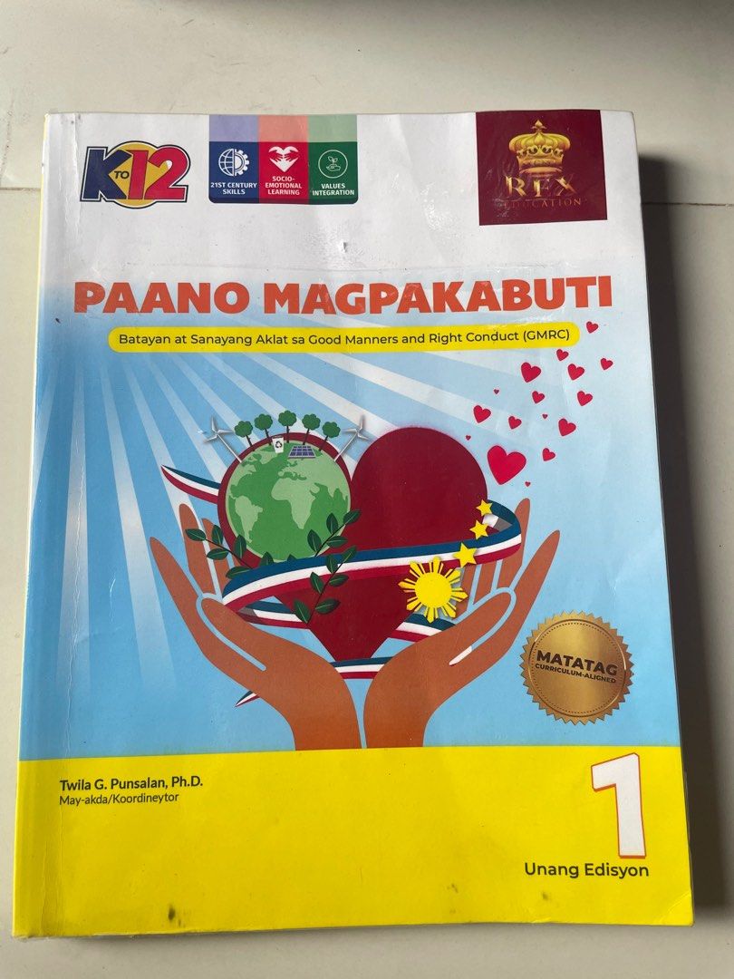 K-12 Grade 1 Textbooks (Category: Textbooks) located in Quezon City. Submitted by alluxery (Listing ID 1402920364, Image 2). Description: 1st quarter lang nagamit all looks new Reason nagtransfer na ng school at d na nagamit itong books Set of Grade 1 textbooks. Includes Essential English for Active Learners (Worktext in Language and Reading and Literacy), Paano Magpakabuti, Signs of the Times, Lahing Pilipino, Pinagyamang Pluma, and Realistic Ma