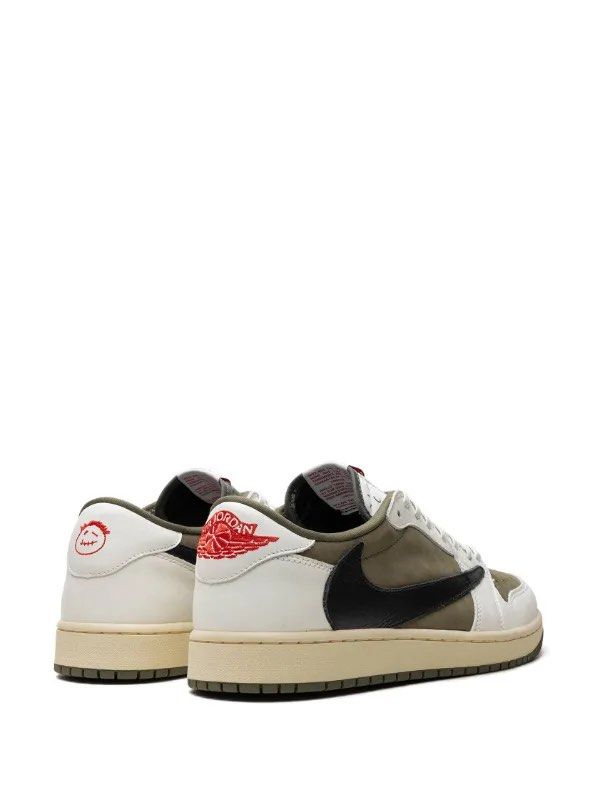 Nike Air Jordan 1 Low Travis Scott (Category: Sneakers) located in Makati City. Submitted by martinoloco (Listing ID 1402893261, Image 2). Description: - Nike Air Jordan 1 Low Travis Scott sneakers - Size: US 11 - Color: White and olive green - Iconic reverse swoosh design - Features Travis Scott logo on the heel - Unused with complete pack - Guaranteed authentic and collector’s item.