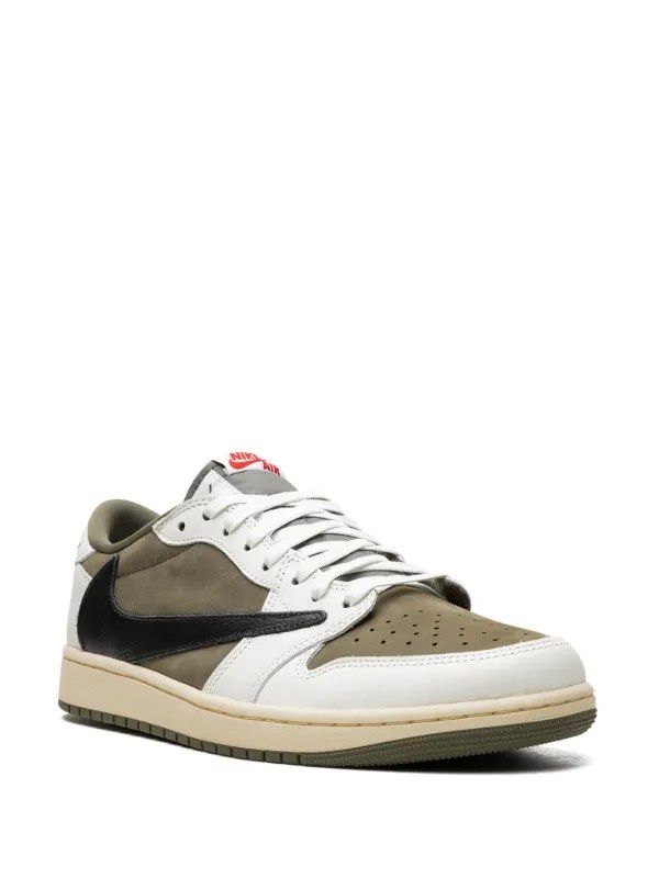 Nike Air Jordan 1 Low Travis Scott (Category: Sneakers) located in Makati City. Submitted by martinoloco (Listing ID 1402893261, Image 1). Description: - Nike Air Jordan 1 Low Travis Scott sneakers - Size: US 11 - Color: White and olive green - Iconic reverse swoosh design - Features Travis Scott logo on the heel - Unused with complete pack - Guaranteed authentic and collector’s item.
