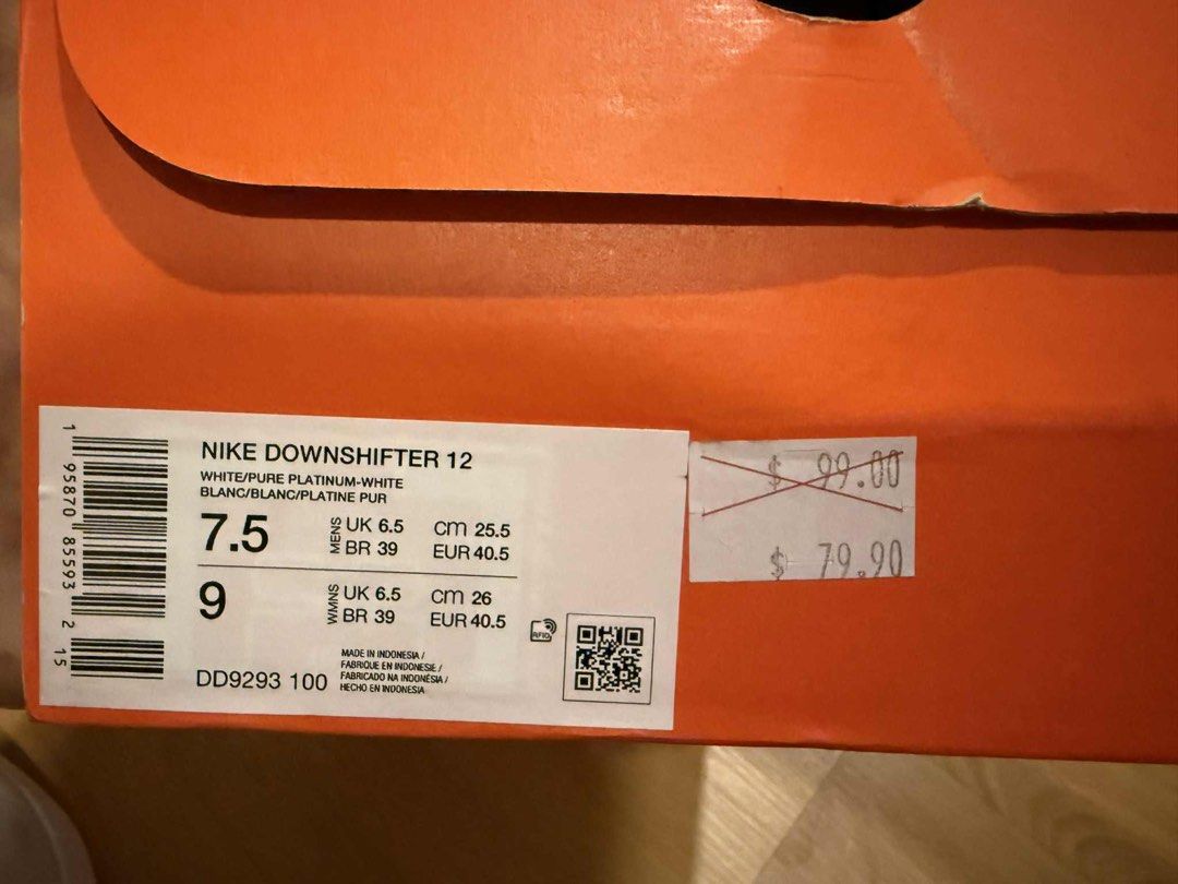 Nike Downshifter 12 White Running Shoes (Category: Sneakers) located in Mandaluyong City. Submitted by thingsrandom (Listing ID 1402874065, Image 3). Description: new, never been used! :) Women's US 9 or Men's US 7.5 check pic for size reference.
