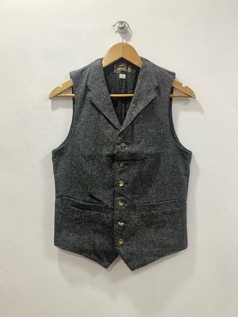 ORGUEIL - STUDIO D’ARTISAN HERRINGBONE CINCH-BACK VEST (Category: Vests) located in Cavite. Submitted by ___layern0ne (Listing ID 1402921448, Image 1). Description: Tagged Size: 36 Armpit to Armpit: 17.5 inches Shoulder to Shoulder: 12.7 inches Length: 21.5 inches (front) | 24.5 inches (back) Measured laid flat and at its longest point | Adjustable Cinch-Back Slightly wrinkled due to storage Worn few times| In great condition | No major flaws lik