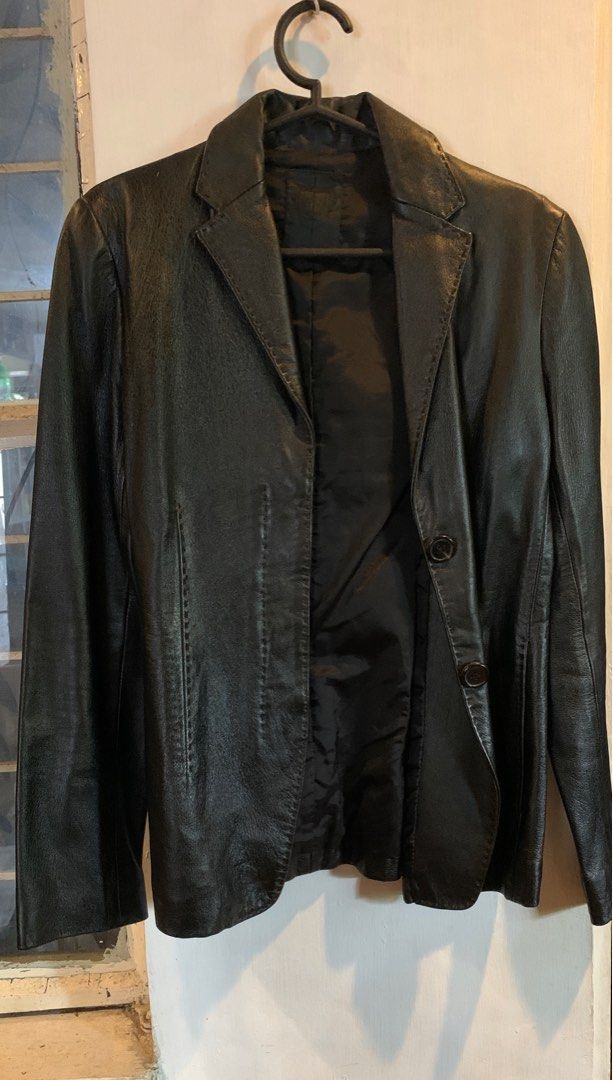 Vintage Black Leather Jacket/Blazer (Category: Coats, Jackets and Outerwear) located in Quezon City. Submitted by dannieephantom (Listing ID 1402879005, Image 2). Description: - Vintage black leather jacket/blazer - 100% Genuine Leather - Brand: 19th Napoleon - Size: Best fits XS - S - With stitching design - Two-button closure and Two front pockets - Tailored - Fully lined - RFS: Too small on me for reference, I’m size M Y2K, Grunge, 90s, Buffy,