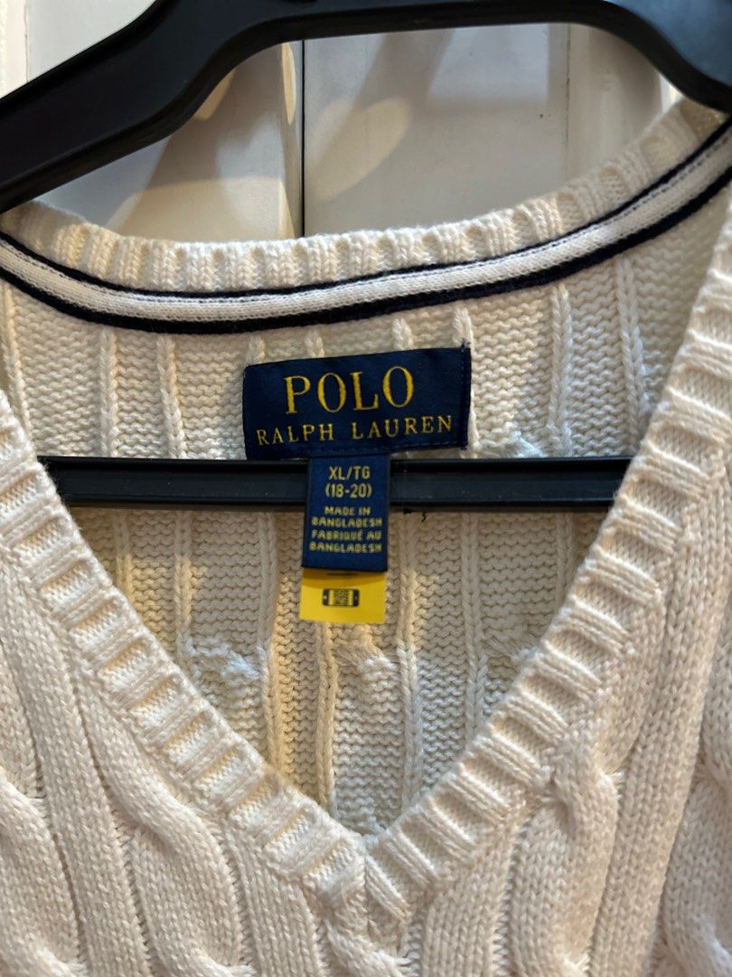 100% AUTHENTIC Polo Ralph Lauren Cable Knit Vest (Category: Vests) located in Manila. Submitted by pathdlg (Listing ID 1403117214, Image 3). Description: 100% AUTHENTIC Polo Ralph Lauren Cable Knit Vest Size is for kids but fits womens S-M.
