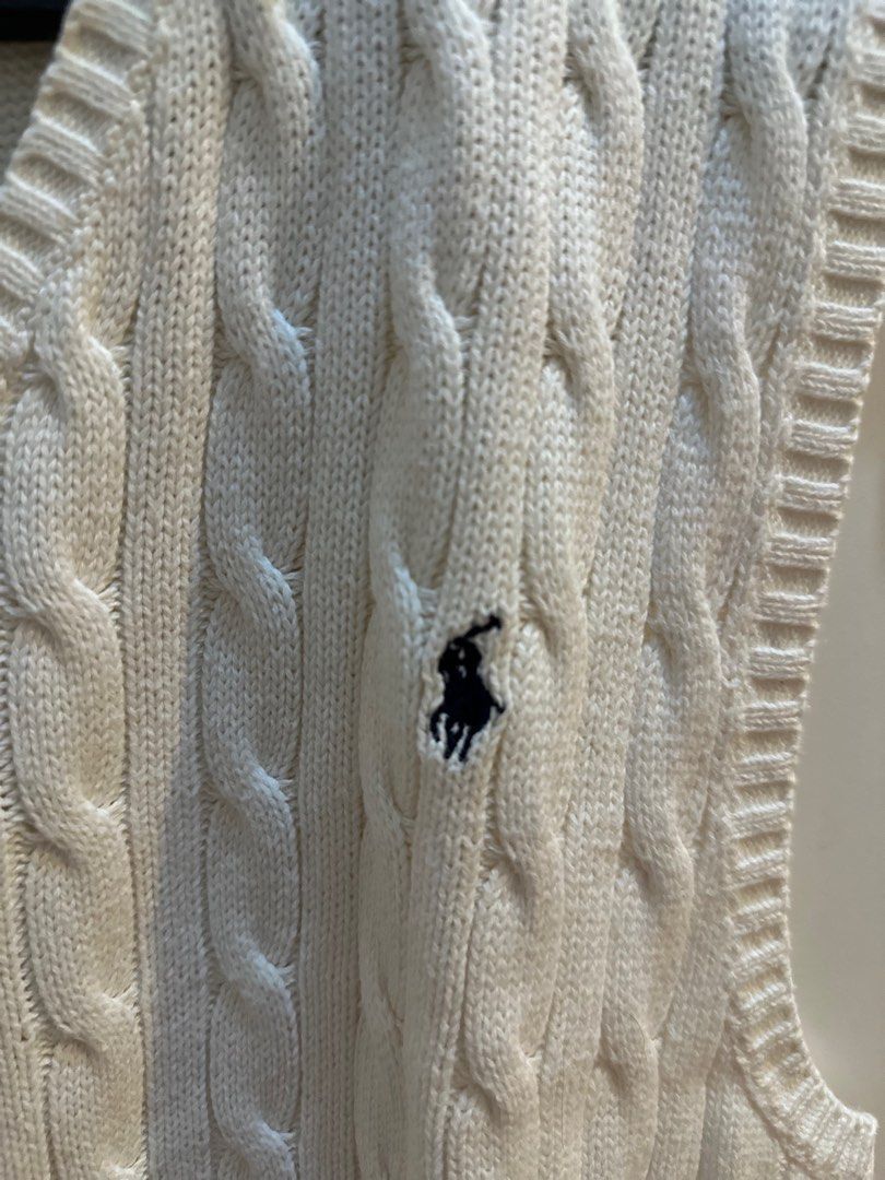 100% AUTHENTIC Polo Ralph Lauren Cable Knit Vest (Category: Vests) located in Manila. Submitted by pathdlg (Listing ID 1403117214, Image 2). Description: 100% AUTHENTIC Polo Ralph Lauren Cable Knit Vest Size is for kids but fits womens S-M.