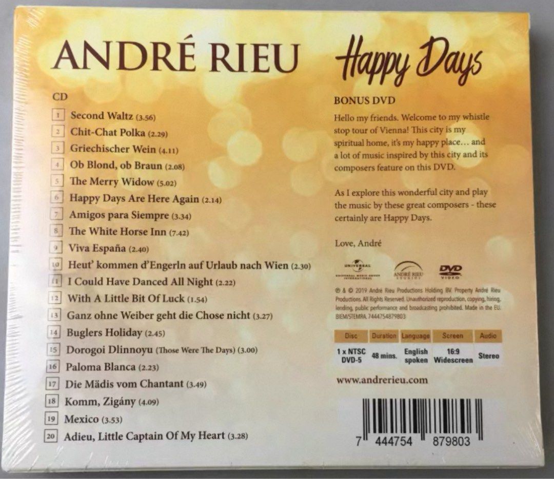 André Rieu And His Johann Strauss : Happy Days CD+DVD, Hobbies & Toys ...