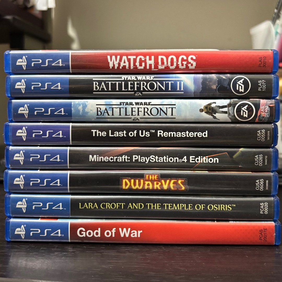 ASSORTED PS4 GAMES TAKE ALL (Category: PlayStation) located in Paranaque City. Submitted by myunsterious (Listing ID 1403150620, Image 1). Description: [WTS] Assorted PS4 Games (Take-all) - ₱ 3,600 Includes: - WATCHDOGS - BATTLEFRONT 1 - BATTLEFRONT 2 - THE LAST OF US - MINECRAFT - THE DWARVES - LARA CROFT AND THE TEMPLE OF OSIRIS - GOD OF WAR Dm for any inquiries..