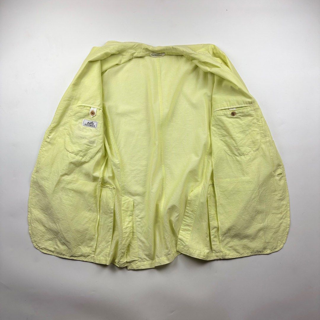 Hermès Single Breasted Seer Sucker Tailored Jacket (Category: Coats, Jackets and Outerwear) located in Makati City. Submitted by ragrepository (Listing ID 1403166916, Image 3). Description: Hermès Single Breasted Seer Sucker Tailored Jacket Tagged as 48 Length-30” Pit to pit- 21” Shoulder-17.5” Sleeves-24” Condition -9/10 Flaw- None .