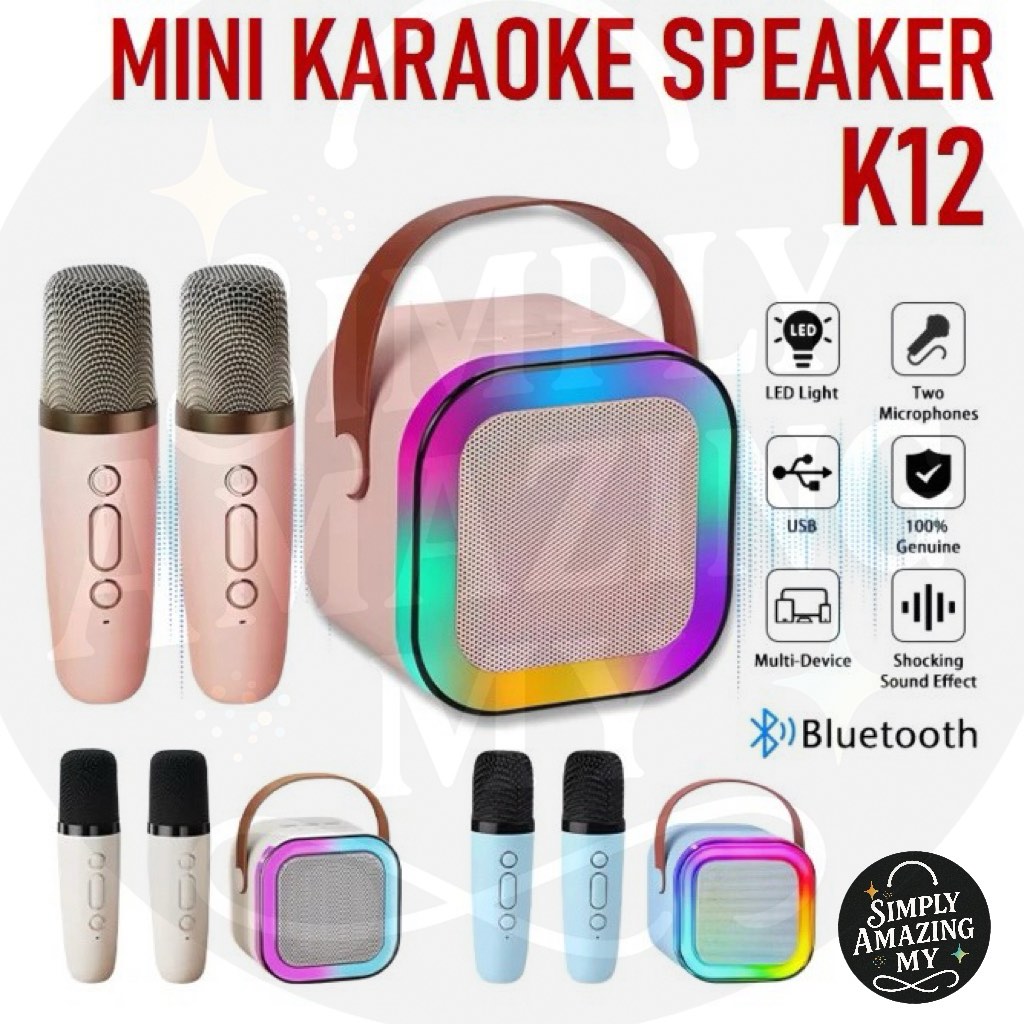 K12 Kids Karaoke Machine Portable Bluetooth 5.3 PA Speaker System with ...