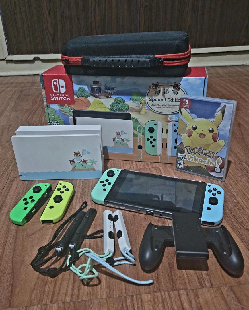 Nintendo Switch Animal Crossing Special Edition Console (Category: Nintendo) located in Quezon City. Submitted by a.sta.ana13 (Listing ID 1403127461, Image 1). Description: - Nintendo Switch Animal Crossing Special Edition console - Includes matching Joy-Cons - Comes with original box and dock - Includes a carrying case - Includes Pokemon Let's Go Pikachu Game and 2 other games - Additional Joy-Cons and accessories included - Ready to play! RFS: 