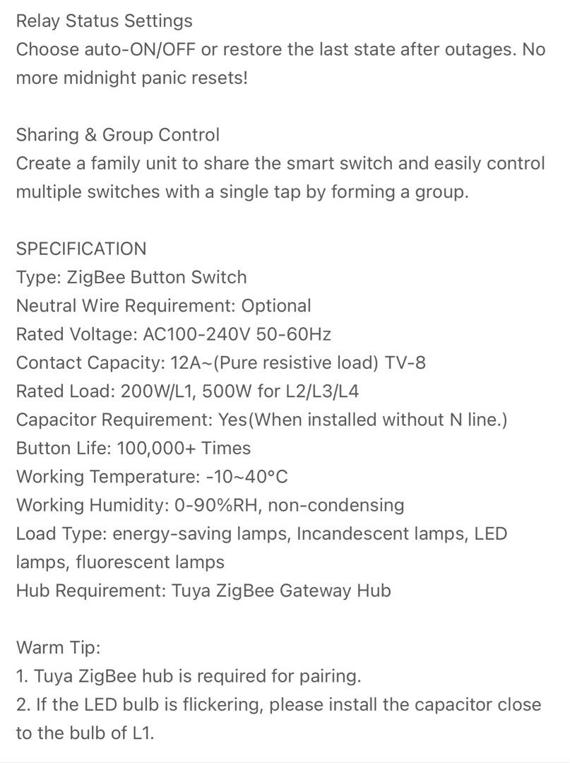 Smart Zigbee 3 Button Switch (Category: Electrical, Adaptors & Sockets) located in Singapore. Submitted by effortless.ly (Listing ID 1403090255, Image 3). Description: Bought the wrong one. Only meant with Neutral Wire. U.P $23. Price include tracked mailing.