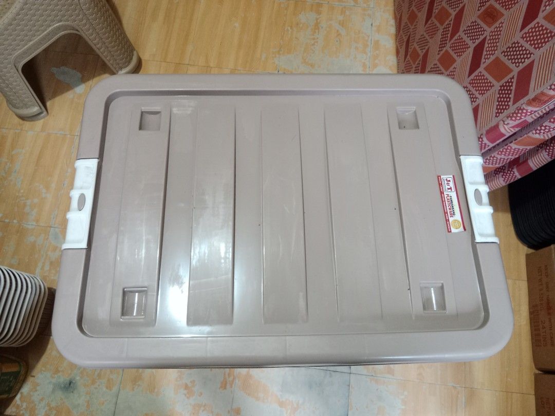 Storage Box with Lid 102Liters (Category: Storage Boxes & Baskets) located in Caloocan City. Submitted by janeil23452 (Listing ID 1403172766, Image 2). Description: - Durable plastic storage box - Secure lid with handle - Neutral color, rectangular shape - Stackable design - Ideal for home or office organization 102Liters.