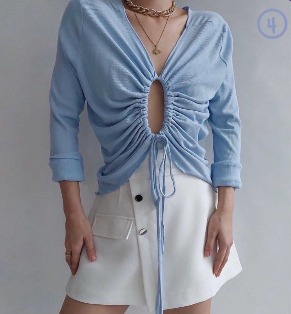Blue Long Sleeved Tops (₱100 each) (Category: Sleeveless) located in Tuguegarao City. Submitted by aimurmere (Listing ID 1407357365, Image 1). Description: ₱100 each fits S-M. got them from ig shops. good condition, no flaws, rarely worn. decluttering. j&t. gcash..