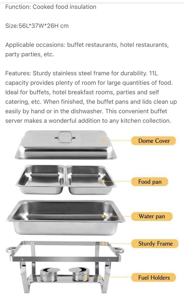Chafing dish (Category: Dinnerware & Cutlery) located in Las Pinas. Submitted by gluta.detox1234 (Listing ID 1407323022, Image 2). Description: Stainless chafing dish Single & double .