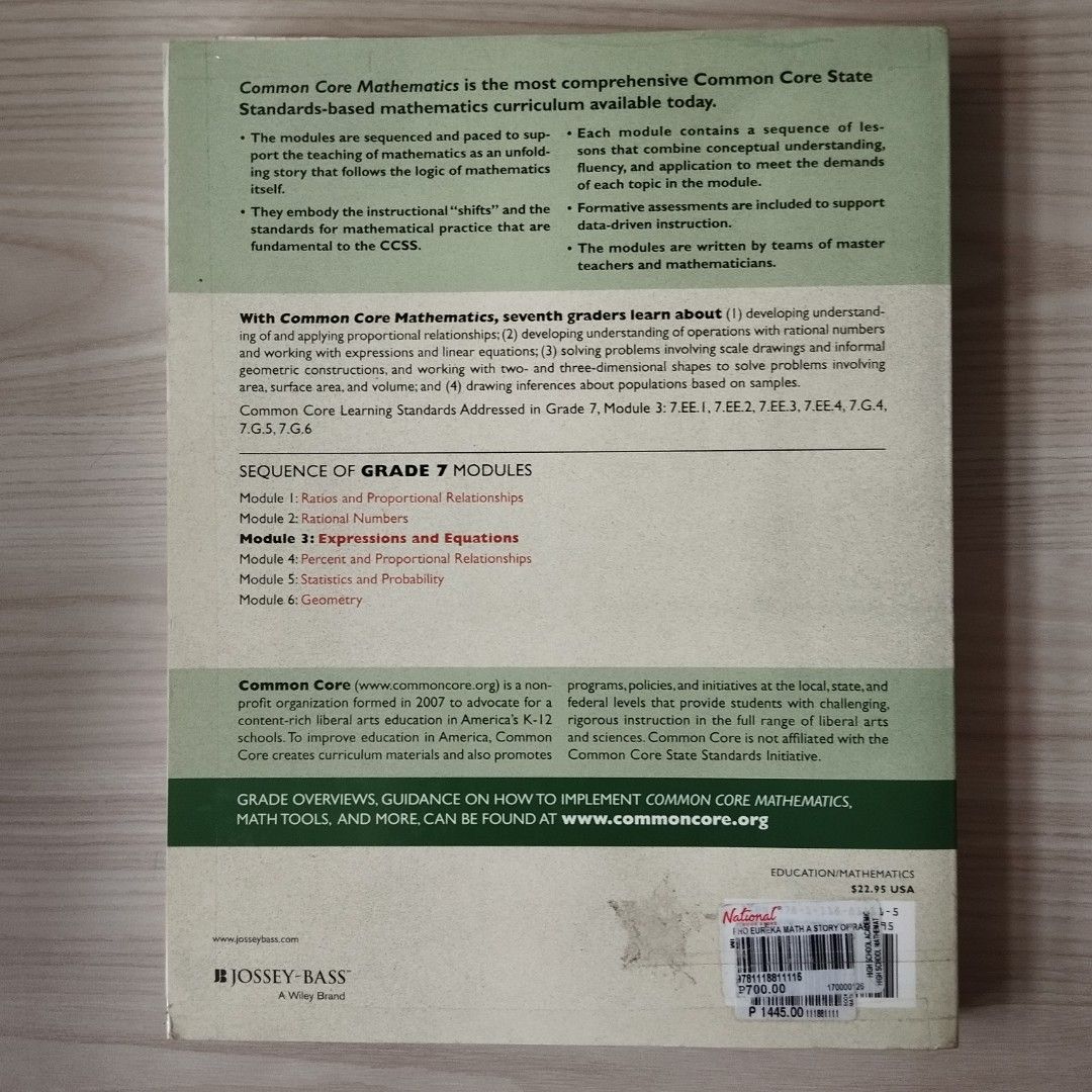 Common Core Mathematics Grade 7 Module 3 (Category: Textbooks) located in Antipolo. Submitted by bglrvr (Listing ID 1407225837, Image 2). Description: Publisher: Jossey-Bass Focus: Expressions, equations, ratios. This pre-loved Grade 7 Math Module covers expressions, equations, ratios, and real-world problem-solving. Includes clear lessons, step-by-step examples, and practice activities perfect for Grade 7 students who need extra support or enric