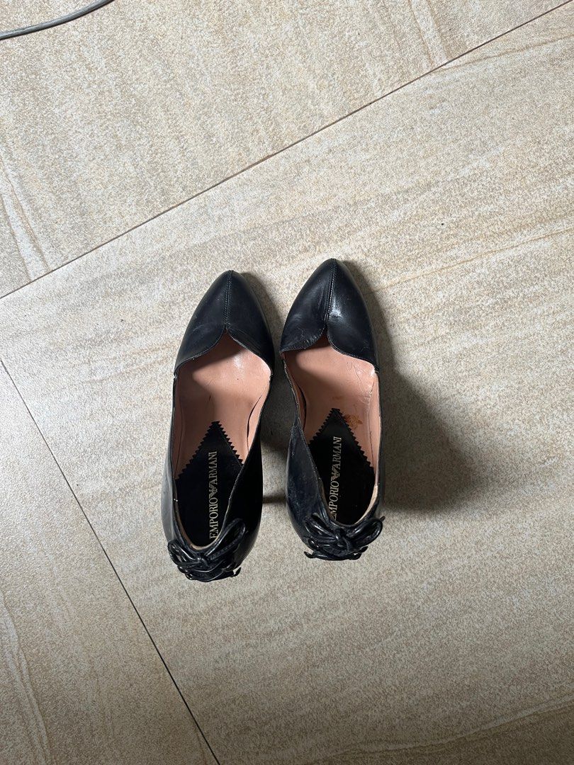 Emporio Armani Stiletto Heels (Category: Heels) located in Marikina City. Submitted by moonchok (Listing ID 1407206450, Image 1). Description: - Emporio Armani Stiletto heels - Pointed toe - Unique cut-out detail - Delicate stiletto heel - Decorative element at the back - Emporio Armani logo on insole - US5 - worn a few times - bought at powerplant makati for 8k - genuine leather! .
