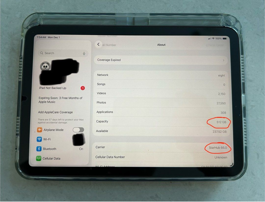 (Category: iPad) located in Singapore. Submitted by rhrecycle (Listing ID 1407309276, Image 2). Description: - Apple iPad Mini 6th generation with cellular - 512GB storage - Includes clear case - Includes smart cover - Ready for a new owner!.