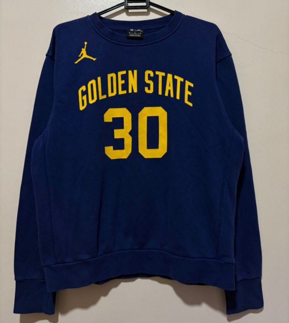 jordan x Curry (Golden State Warriors) (Category: Coats, Jackets and Outerwear) located in Quezon City. Submitted by Chess (Listing ID 1407239542, Image 3). Description: NEGOTIABLE -Official Jordan Golden State Warriors sweatshirt - Features Curry's number 30 on the back-"GOLDEN STATE" and number 30 on the front -Size: M -Color: Navy blue with yellow lettering and logos -Includes NBA and Jordan logos - Check this code for your reference: FB5365-4