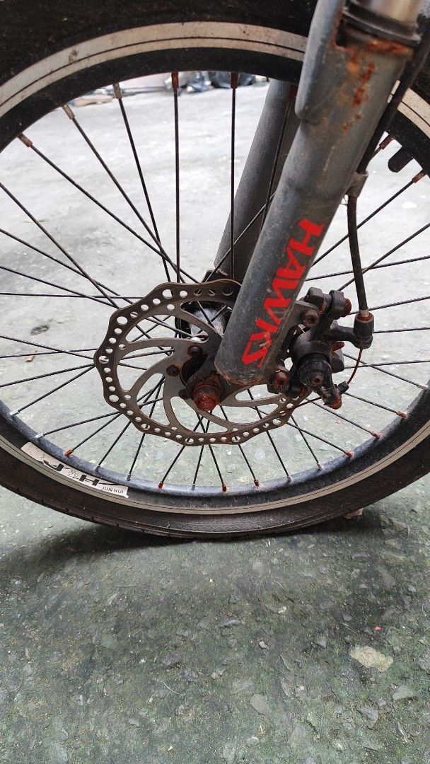 Kiddie Mountain Bike (Category: Bicycles) located in Taguig. Submitted by smartoption (Listing ID 1407217570, Image 3). Description: S aglit lang nagamit at kinalawang na ang ibang mga parts habang naka stock. kayo na bahala mag lubricate. - Mountain bike with disc brakes and suspension fork - Stylish gray frame - Eye-catching pink and black seat - Handlebars with shifters - Chain shows some rust.