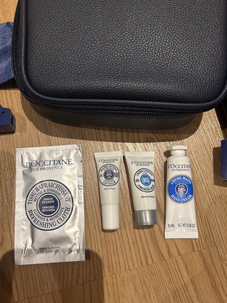 L’occitane PAL Business Class Pouch (Category: Body Care) located in Manila. Submitted by chiccorner (Listing ID 1407346734, Image 2). Description: L’occitane Business Class Pouch with Slippers Includes Comb/Brush Socks L’occitane lip balm 4ml L’occitane Light comforting cream 5ml L’occitanr Hand Cream 10ml Refreshing cloth Toothbrush and toothpaste .
