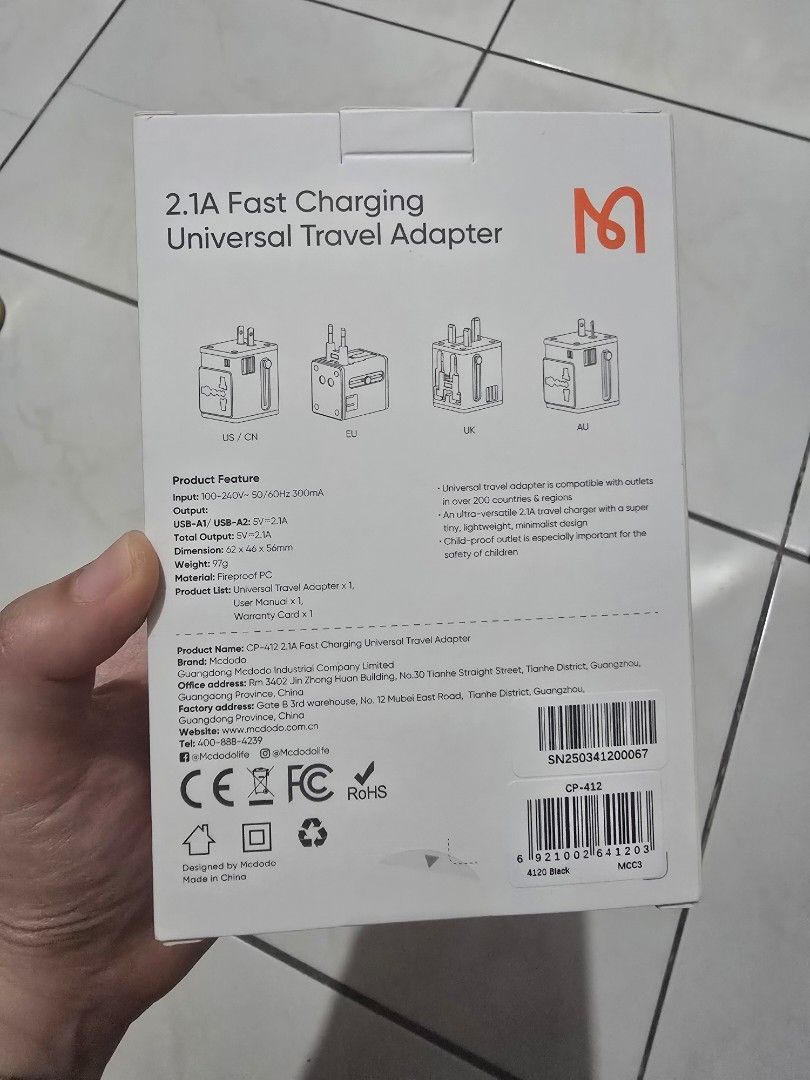Mcdodo travel adapter (Category: Electrical, Adaptors & Sockets) located in Manila. Submitted by twishaishere (Listing ID 1407194430, Image 2). Description: brand new, got as a gift for travellers out there universal travel adapter fast charging.