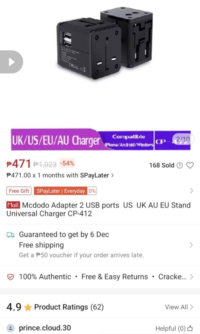 Mcdodo travel adapter (Category: Electrical, Adaptors & Sockets) located in Manila. Submitted by twishaishere (Listing ID 1407194430, Image 3). Description: brand new, got as a gift for travellers out there universal travel adapter fast charging.
