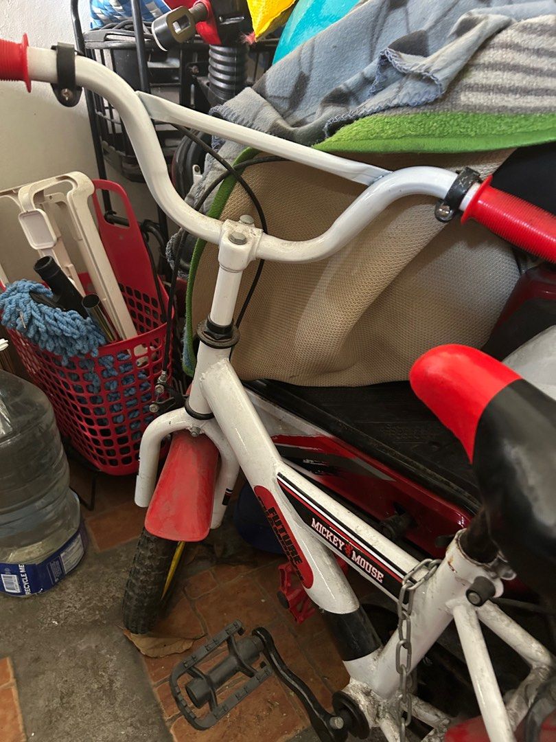 Mickey Mouse Kids' Bike with Training Wheels (Category: Bicycles) located in Pasig City. Submitted by mr_declutterer (Listing ID 1407209844, Image 3). Description: Decluttering! No issues, just need some thorough cleaning. Pay via Gcash or Bank transfer (Bdo or Bpi). Shipping cost not yet included. .
