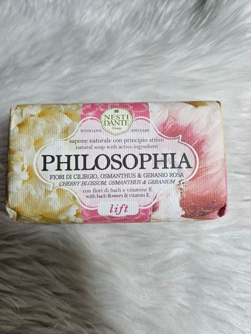 Nesti Dante Philosophia Soap (Category: Bath) located in Manila. Submitted by tampipi (Listing ID 1407334663, Image 1). Description: - Nesti Dante Philosophia Soap - Scent: Cherry Blossom, Osmanthus, Geranium - Contains Bach flowers and Vitamin E - Natural soap with active ingredients - Decorative paper wrapping.