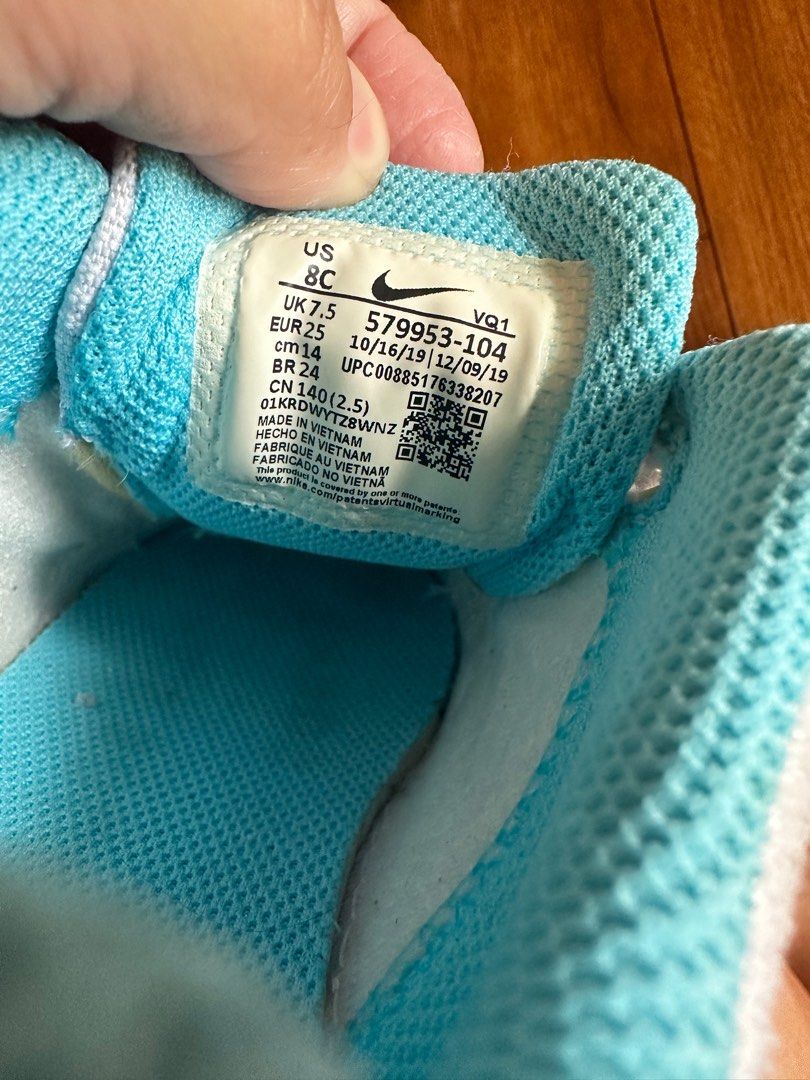 Nike Capri 3 Toddler Shoes 8C (Category: Babies & Kids Fashion) located in Manila. Submitted by talula000 (Listing ID 1407237017, Image 3). Description: - Nike toddler shoes - White base with pink swoosh and blue accents - Two velcro straps - Size: US 8C, UK 7.5, EUR 25, CM 14 - Made in Vietnam - Style code: 579953-104.