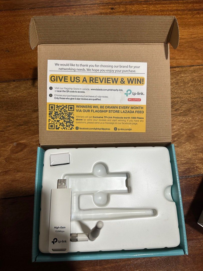 tp-link 150 Mbps High Gain Wireless USB Adapter (Category: Cables & Adaptors) located in Manila. Submitted by rafasellreyes (Listing ID 1407207825, Image 3). Description: Very lightly used tp-link 150 Mbps High Gain Wireless USB Adapter - Includes everything that came with the box - RFS: not being used - shipping fee is shouldered by buyer - meet-up in Christ the King.