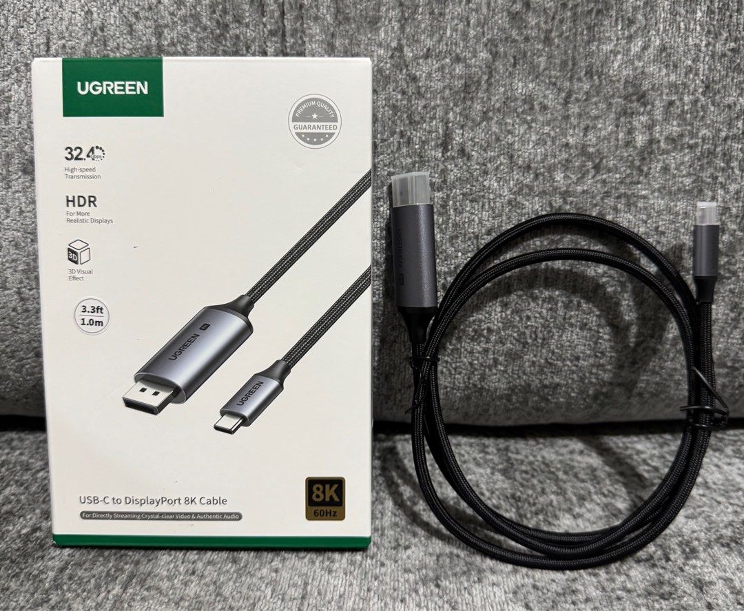 UGreen USB-C To Display Port 8K Cable (1meter) (Category: Chargers & Cables) located in Makati City. Submitted by jc.cuerdo (Listing ID 1407364499, Image 1). Description: UGreen USB-C To DP 8K Cable 1m 1. UGREEN 25158 USB C to Displayport 1.4 cable connects a phone or computer with a USB Type-C or Thunderbolt 4/3 port to a display with DisplayPort and requires no drivers or software. This Display Port to USB C cable supports resolutions up to 8K@