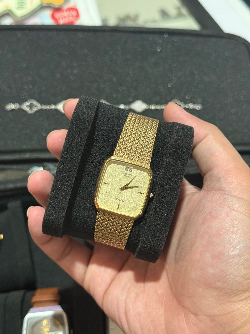 Vintage Seiko Dolce 9520-5210 (Category: Luxury Watches) located in Las Pinas. Submitted by ronaldbalicuds (Listing ID 1407364305, Image 1). Description: Seiko Dolce Quartz watch 9520-5210 vintage BASE METAL ST. STEEL BACK/ case no.493515 , made in Japan. All original parts and in pristine condition Never been polished Perfect fit to 7.5-7.75 wrist size ( mens) can fit / adjusted to womens wrist size..