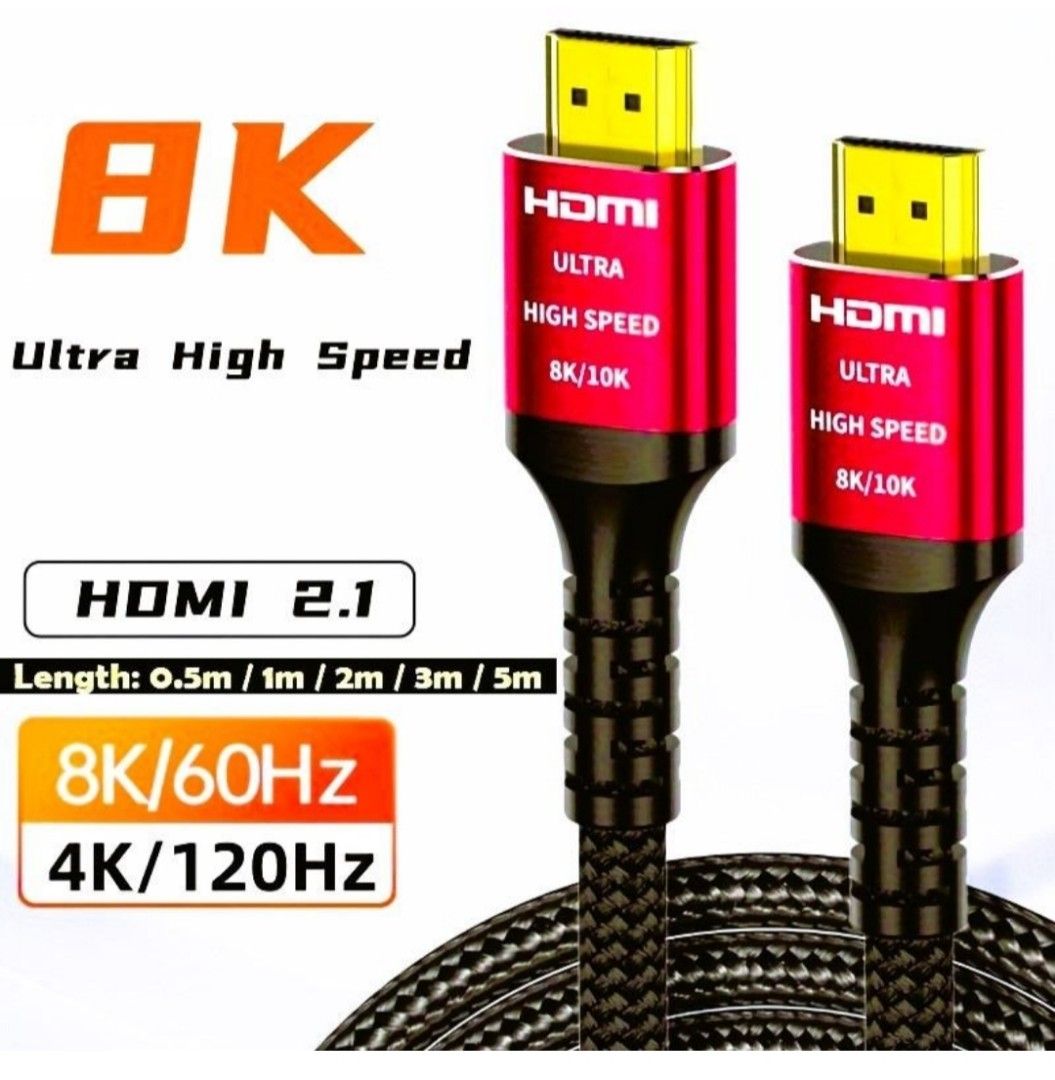 1hr Delivery! 💯👍 4K 8K High Speed 2.1 HDMI Cable - 0.5m 1m 2m 3m 5m Hdmi Cable