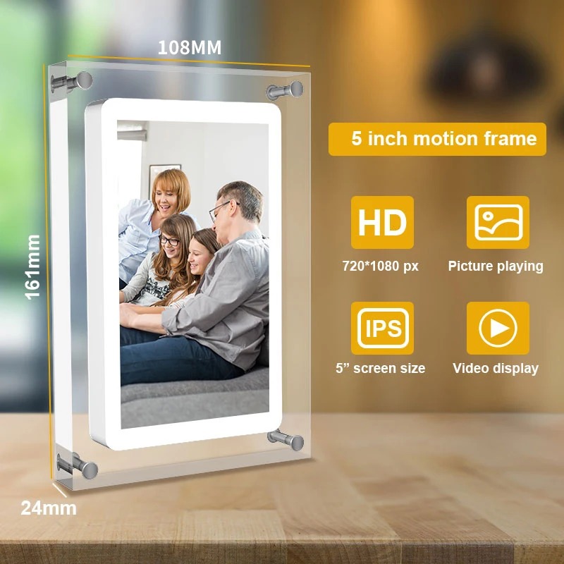 Acrylic Digital Photo Frame 5 Inch 1000mAh IPS Screen 4G Memory Volume ...