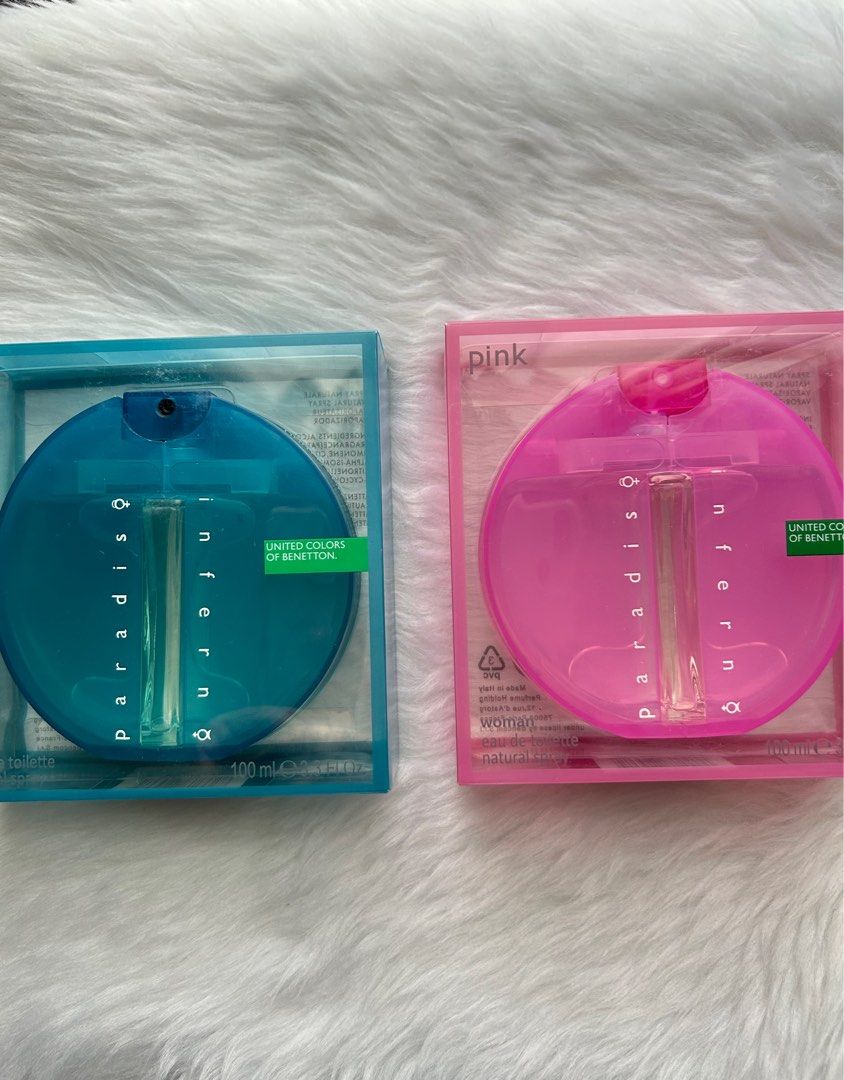 Benetton Paradiso Inferno EDT 100ml (Category: Fragrance & Deodorants) located in Quezon City. Submitted by celine_25 (Listing ID 1408952749, Image 2). Description: Benetton Paradiso Inferno EDT 100ml Pink for women Blue for men.