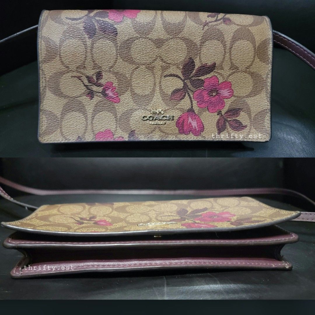 COACH Anna Foldover Clutch Crossbody Bag (Category: Luxury Bags & Wallets) located in Cavite. Submitted by kaik_lux (Listing ID 1409036639, Image 2). Description: COACH Anna Foldover Crossbody Clutch Small Bag Signature Floral Print 🌼 ✅ Onhand. Guaranteed ORIGINAL! ✅ NO Inclusion bag only • Signature coated canvas and smooth leather • Eight credit card slots • Full-length bill compartment • Inside zip pocket • Snap closure • Outside slip pocket 