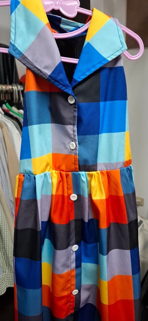 Colorful Plaid Button-Up Shirt Shein (Category: Babies & Kids Fashion) located in Makati City. Submitted by emmanblue (Listing ID 1409012197, Image 1). Description: - Colorful plaid pattern (blue, orange, yellow, gray) - Classic button-up design with collar - sleeveless - Lightweight fabric - White buttons - Tailored fit - Ideal for warmer weather.