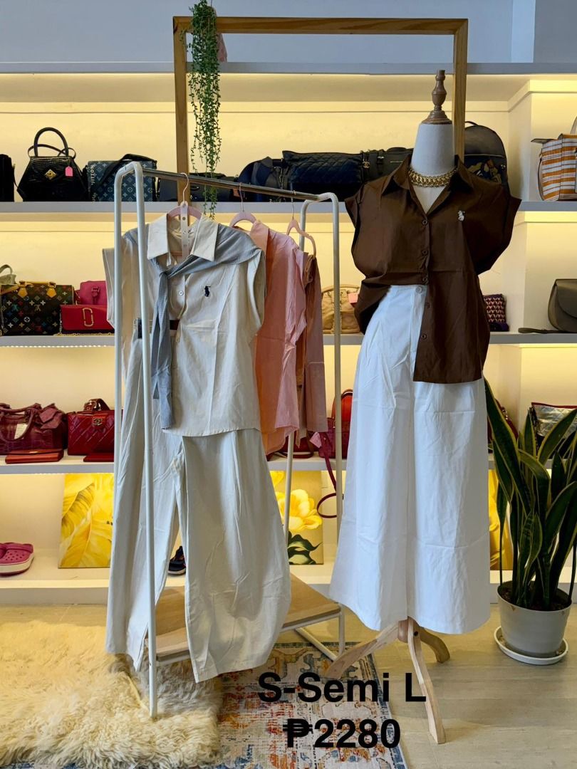 HQ Polo BKK Coordinates (Category: Sets or Coordinates) located in Baguio. Submitted by asna_taku (Listing ID 1408994929, Image 2). Description: ‼️ New arrival BRAND NEW ‼️ HQ Polo BKK Coordinates Short Sleeve with removable Knit Accent + Garterized HW wide leg trousers Small-Semi L only ₱2280 each pair 2 pink + old rose 2 brown + white 1 yellow + cream 1 black + dark blue.