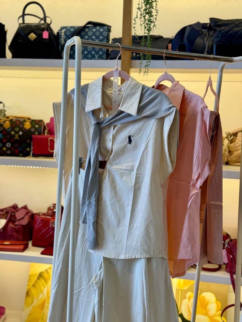 HQ Polo BKK Coordinates (Category: Sets or Coordinates) located in Baguio. Submitted by asna_taku (Listing ID 1408994929, Image 3). Description: ‼️ New arrival BRAND NEW ‼️ HQ Polo BKK Coordinates Short Sleeve with removable Knit Accent + Garterized HW wide leg trousers Small-Semi L only ₱2280 each pair 2 pink + old rose 2 brown + white 1 yellow + cream 1 black + dark blue.
