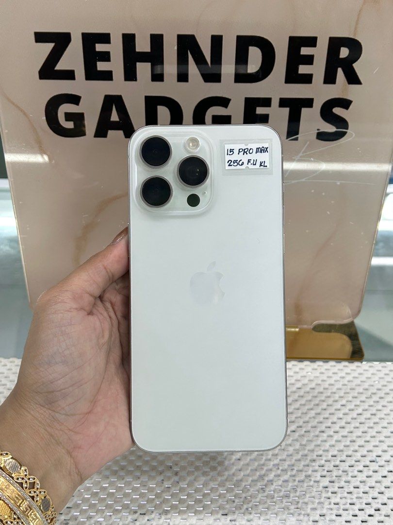 iPhone 15 PRO MAX 256GB OPENLINE (NTC APPROVED) SLIGHTLY USED (Category: iPhone 15 Series) located in San Juan City. Submitted by desireebayal96 (Listing ID 1409041821, Image 1). Description: iPhone 15 Pro Max (White Titanium) * 256GB * OPENLINE (ANY SIM) * NTC APPROVED * 97% BH (ORIGINAL CAN CHECK 3UTOOLS) * 98% SMOOTH * NO ISSUE * NO HISTORY OF REPAIR * NO ICLOUD ISSUE * FACE ID & TRUETONE WORKING * WITH CORD TYPE C OPEN FOR COD SAME DAY DELIVE
