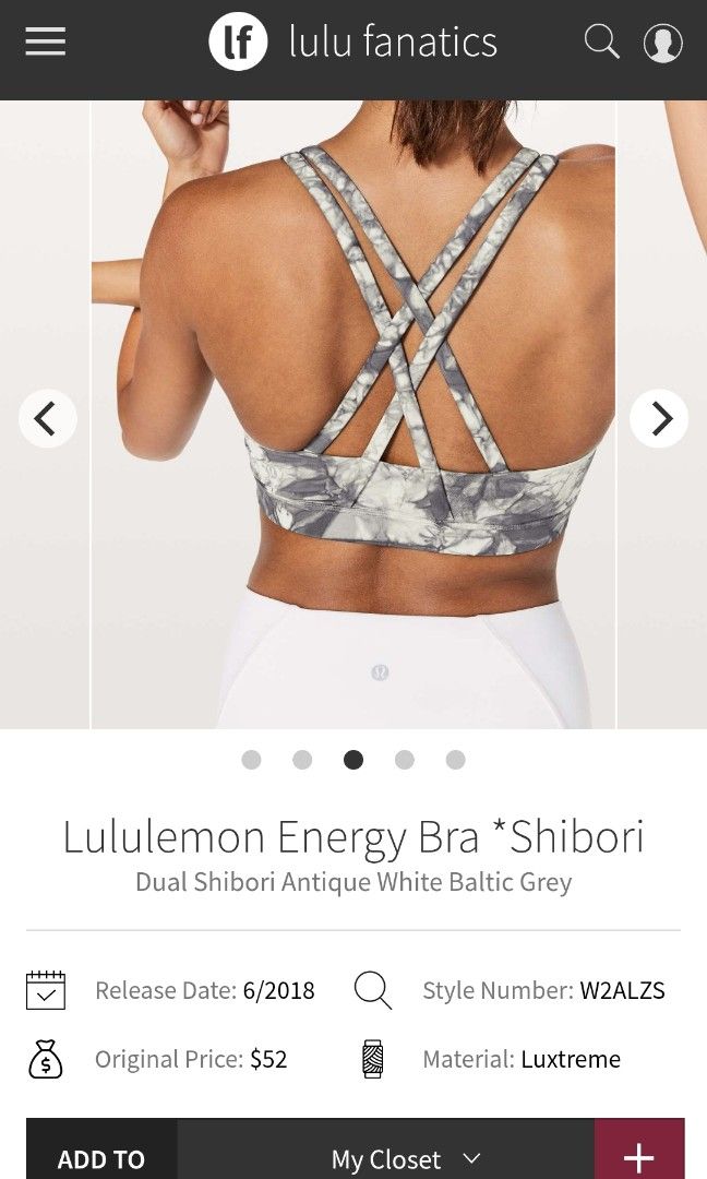 Lululemon energy bra shibori dot 8 (Category: Undergarments & Loungewear) located in San Pedro. Submitted by thriftersthrift (Listing ID 1409061719, Image 2). Description: Dot 8 with pads Good condition Already wash Color rate : 9. 5/10 🌵ALL ITEMS ARE FROM UKAY BALE SO MANAGE YOUR EXPECTATION 🌵 ASK SELLER FOR MORE INFORMATION COLOR MAY CHANGE TRU LIGHTING.