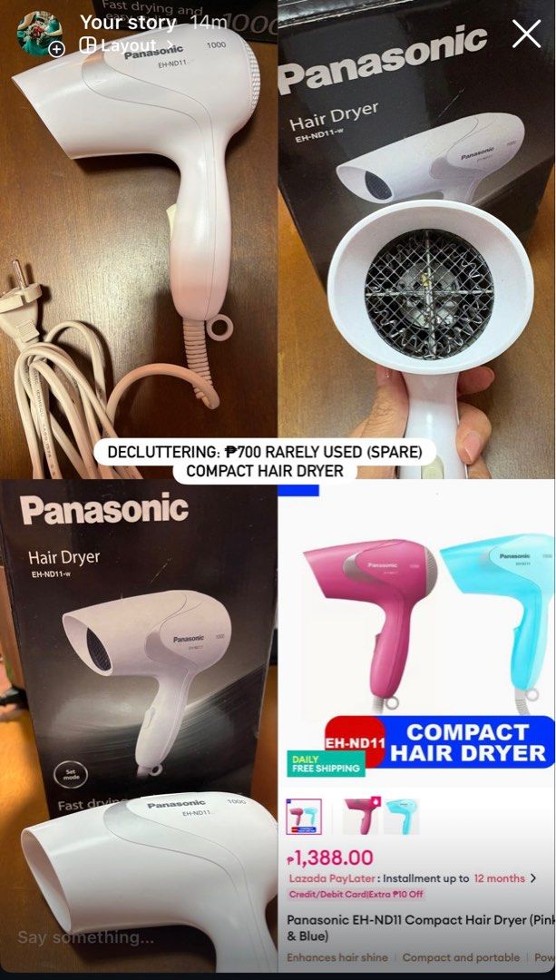 Panasonic EH-ND11 Compact Hair Dryer (Category: Hair) located in Panabo. Submitted by of2ndchances8105 (Listing ID 1408906244, Image 1). Description: - Panasonic EH-ND11 Compact Hair Dryer (White) - 220-240V (Not for 110V/USA outlets) - 1.8 m long tangle free cord - Comes with original box - Compact and lightweight - Price: ₱500.